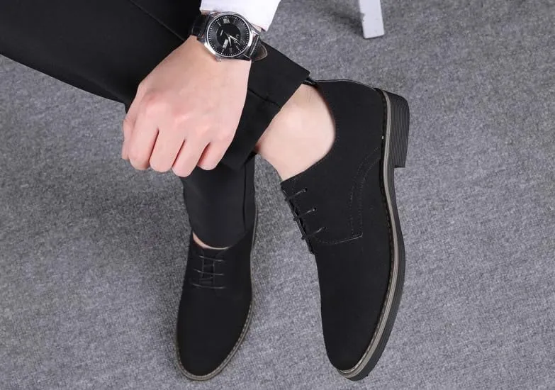 Men's Suede Dress Oxfords Shoes Fashion Round-Toe Lace up Low Top Nubuck Leather Casual Shoes Classic Business Formal Derby Shoe