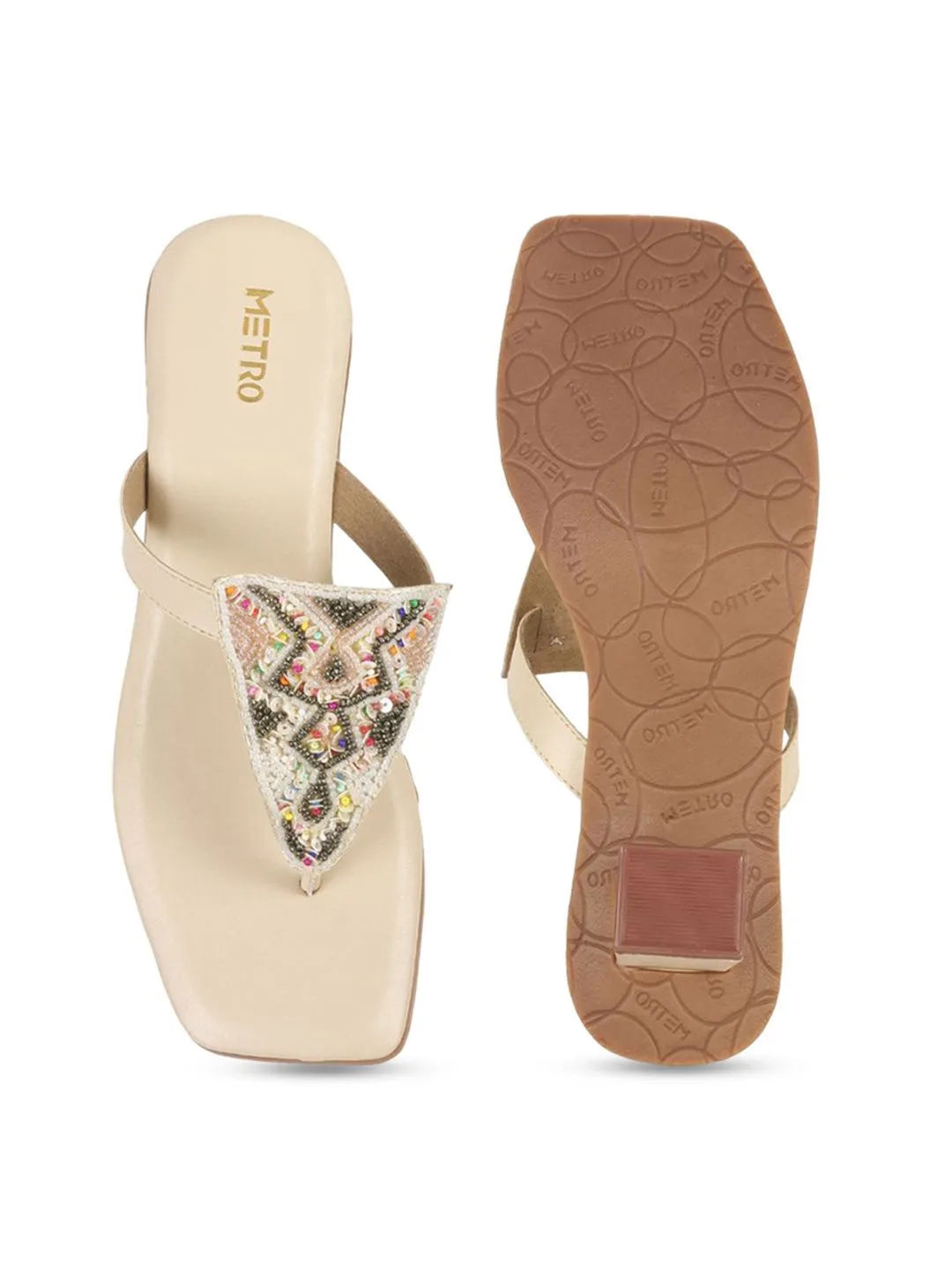 Metro Women Ethnic Embellished Block Heel Sandals