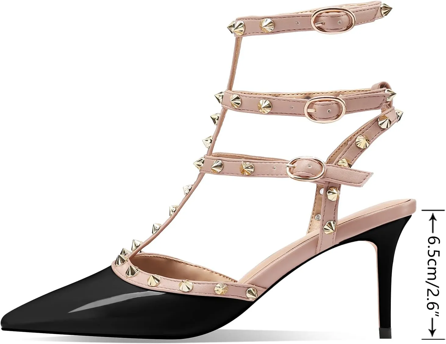 MIRAAZZURRA Women Heeled Sandals Rivet Studded T-Strap Wedding Shoes Stiletto High Heels Pointed Toe Slip On Bridal Pumps for Women