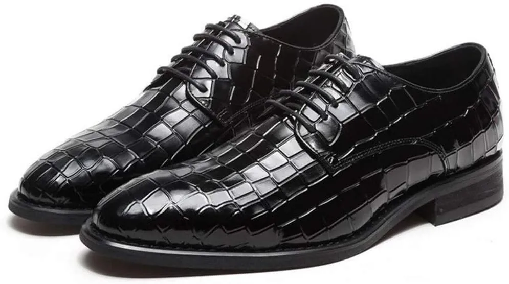 New Formal Shoes for Men Lace Up Crocodile Embossed Derby Shoes Leather Low Top Non Slip Resistant Business