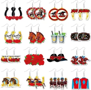 Nosiny 16 Pairs Derby Race Horse Earrings for Western Horse Racing Bulk Wood Dangle Earring Western American Jewelry