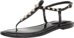 Open Flat Gigi Toe Ankle Sam Strap Edelman Pearl Black Embellished Heavy-duty Thong Sandals Price drop