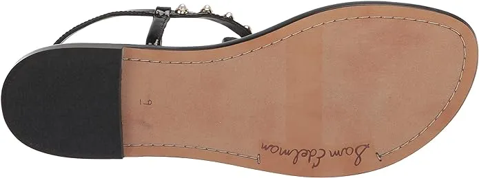Open Flat Gigi Toe Ankle Sam Strap Edelman Pearl Black Embellished Heavy-duty Thong Sandals Price drop