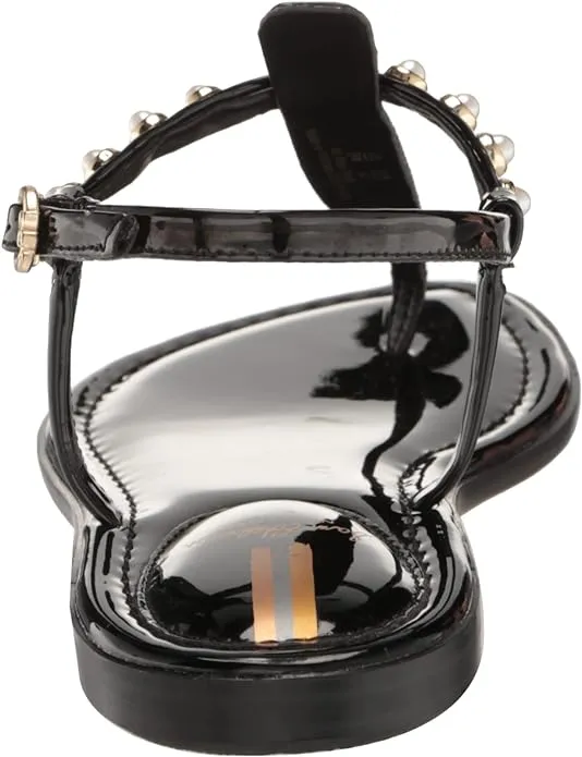 Open Flat Gigi Toe Ankle Sam Strap Edelman Pearl Black Embellished Heavy-duty Thong Sandals Price drop