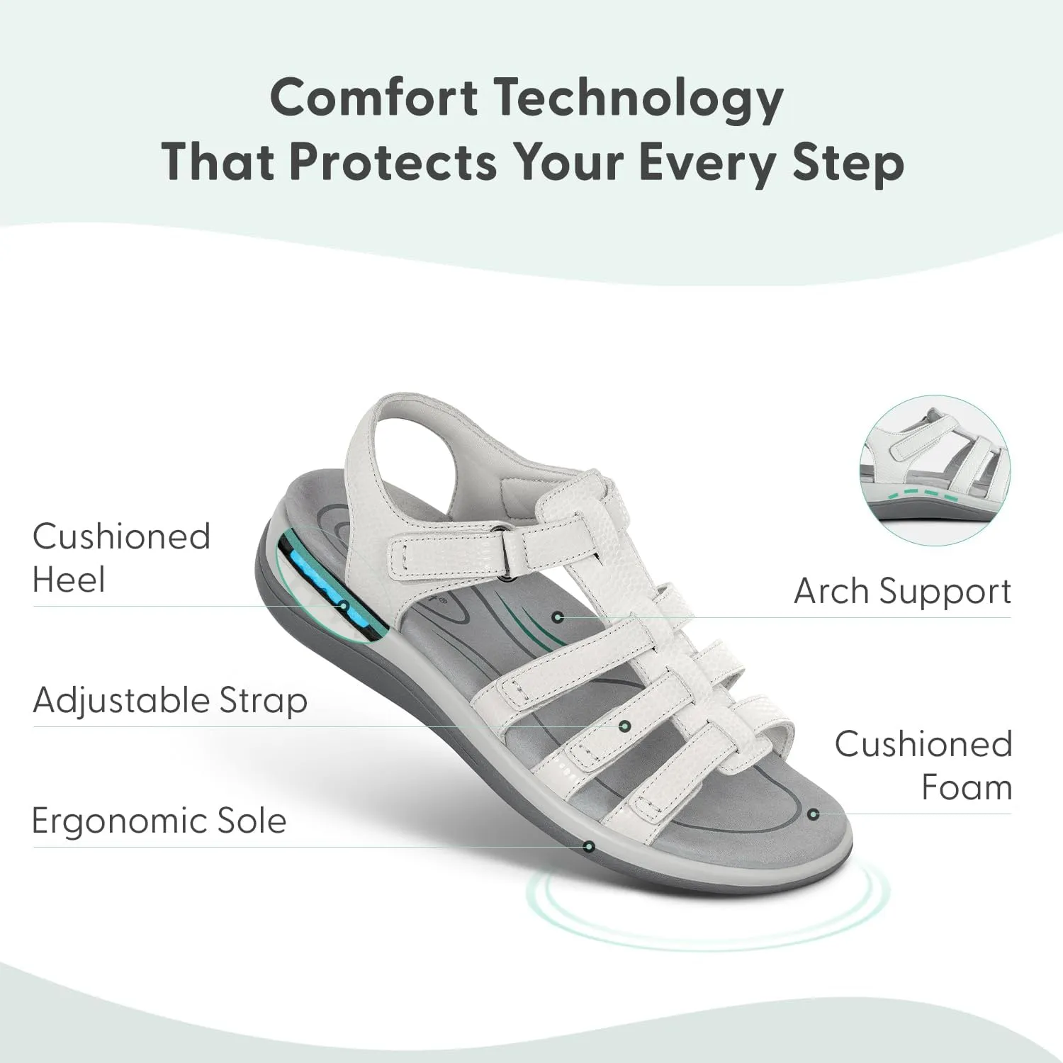 Orthofeet Women's Orthopedic Snake White Leather Amalfi Adjustable Sandals, Size 9.5