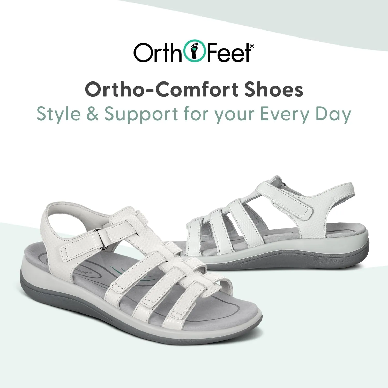 Orthofeet Women's Orthopedic Snake White Leather Amalfi Adjustable Sandals, Size 9.5