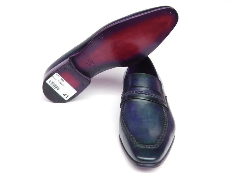 Paul Parkman Men's Hand-Painted Leather Loafers in Navy