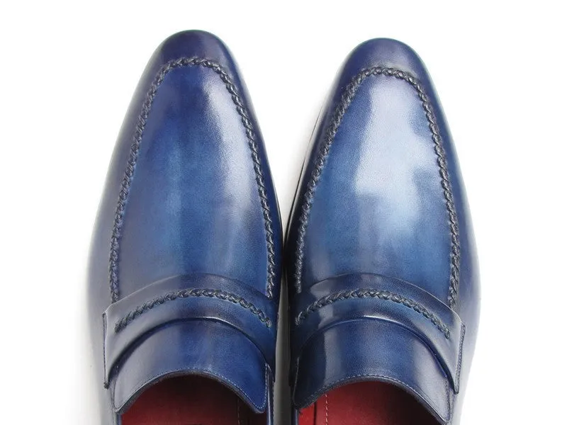 Paul Parkman Men's Hand-Painted Leather Loafers in Navy
