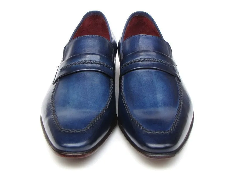 Paul Parkman Men's Hand-Painted Leather Loafers in Navy