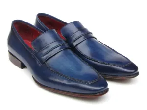 Paul Parkman Men's Hand-Painted Leather Loafers in Navy