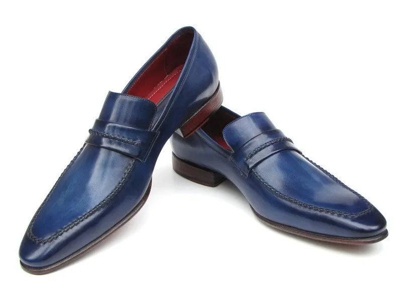 Paul Parkman Men's Hand-Painted Leather Loafers in Navy