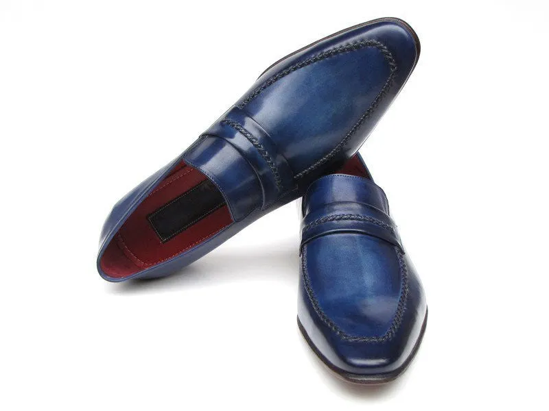 Paul Parkman Men's Hand-Painted Leather Loafers in Navy
