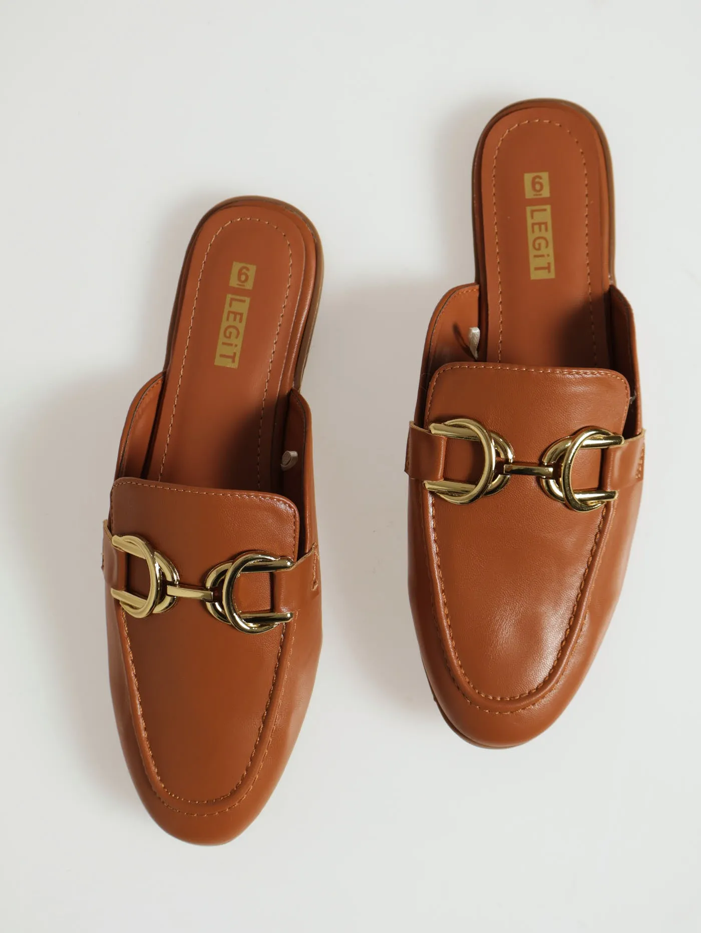 Push In Loafer With Gold Link Trim - Tan
