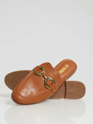 Push In Loafer With Gold Link Trim - Tan