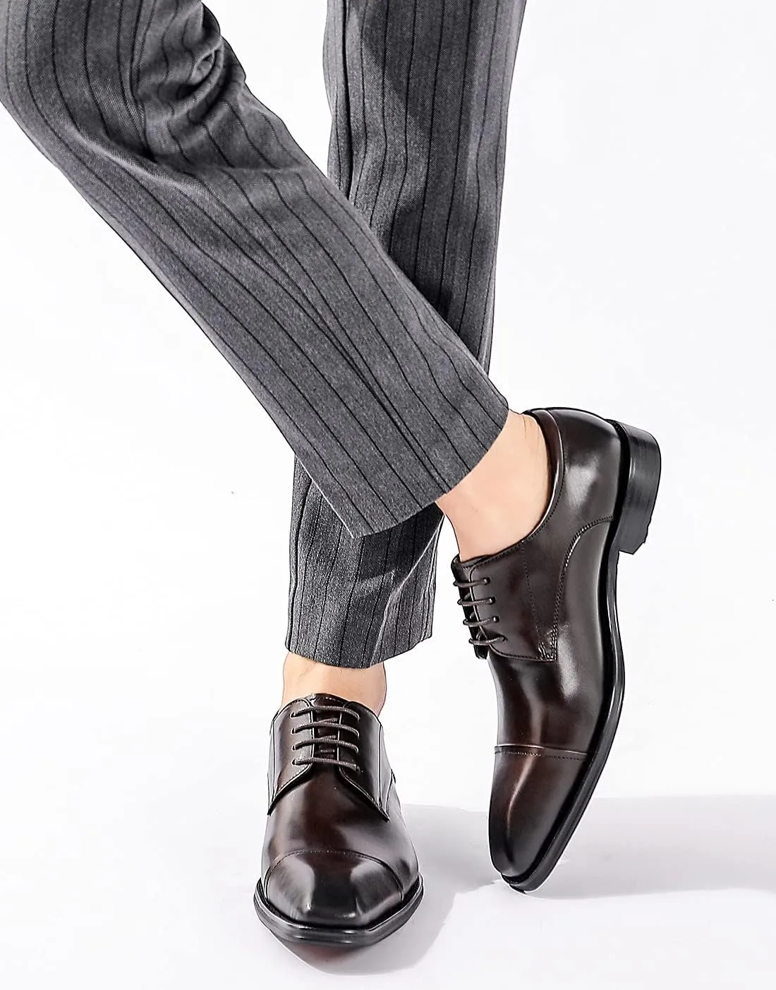 Santimon Men's Oxfords Formal Dress Classic Lace-up Wingtip Crocodile Texture Derby Genuine Leather Fashion Comfortable Shoes Buinsess Casual Prom Wedding Tuxedo Shoes for Men