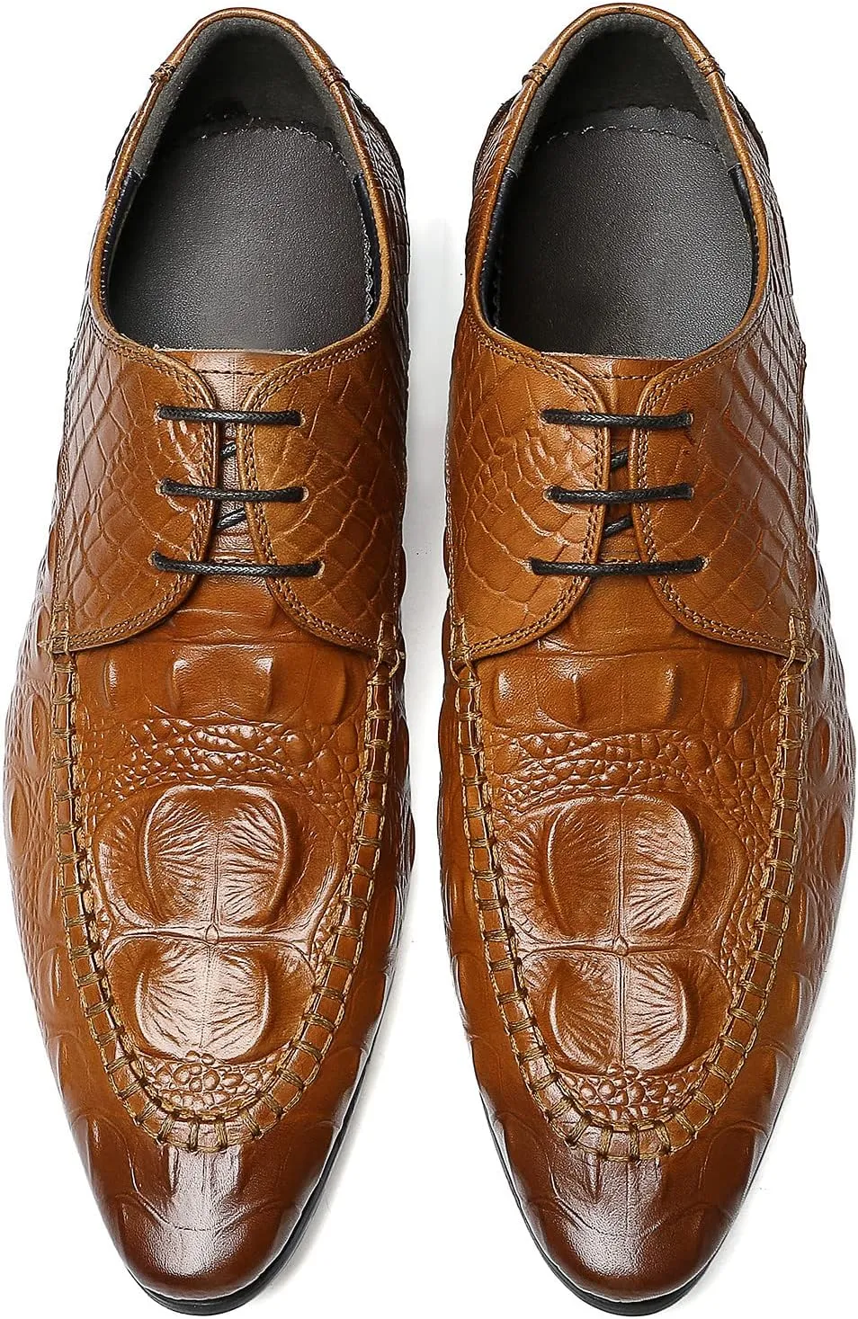 Santimon Men's Oxfords Formal Dress Classic Lace-up Wingtip Crocodile Texture Derby Genuine Leather Fashion Comfortable Shoes Buinsess Casual Prom Wedding Tuxedo Shoes for Men