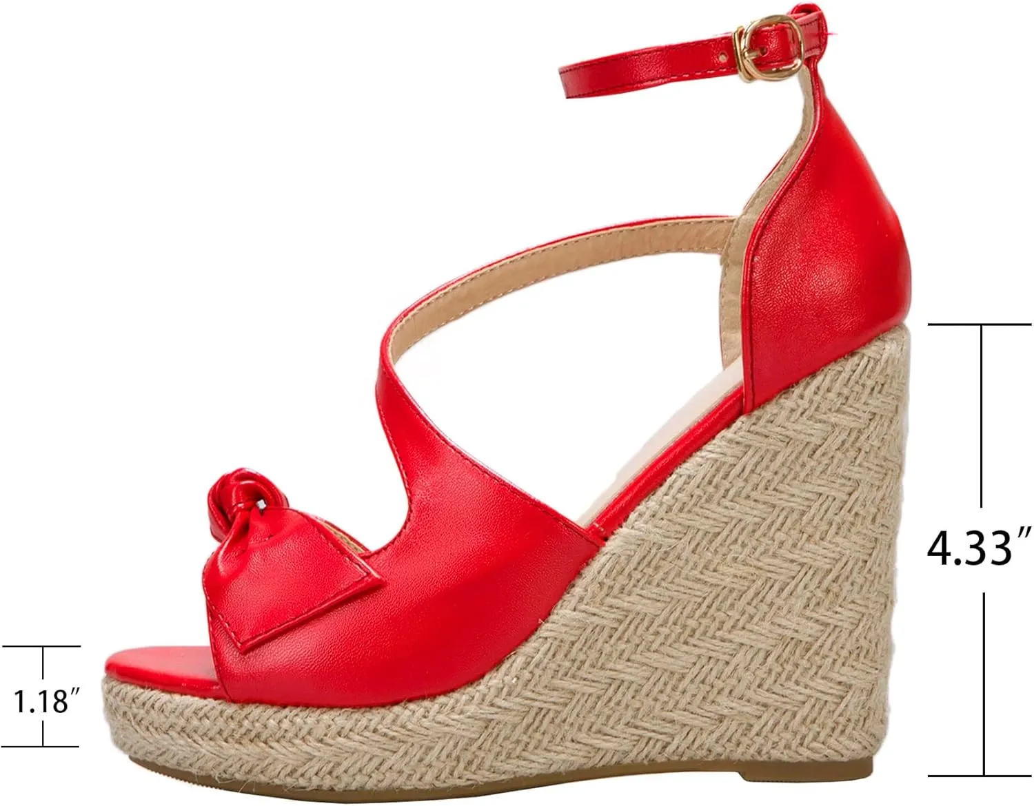 SHEMEE Women's Round Open Toe Espadrille Wedge Sandals Platform High Heel Ankle Strap Buckle Bow Sandalias Summer Shoes