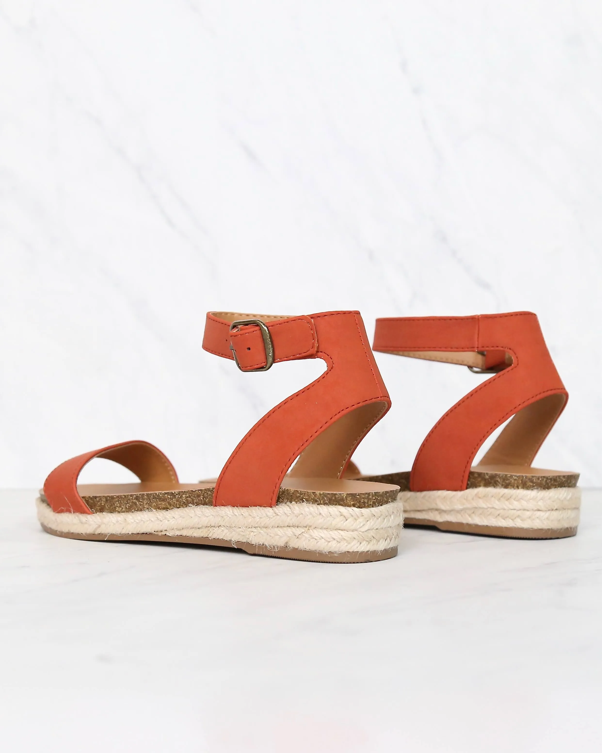 Single Band Platform Espadrille Sandals With Ankle Straps in Burnt Orange