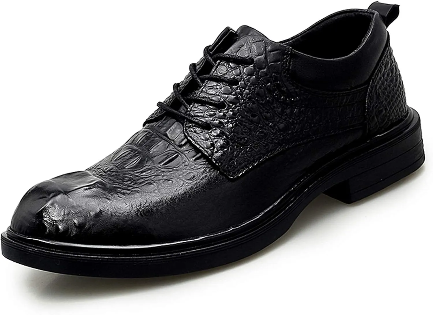 Single Season Formal Shoes for Men Lace Up Crocodile Embossed Round Toe Derby Shoes Leather Anti-Slip Slip Resistant Rubber Sole Non Slip Low Top Wedding Very Popular Among Young People