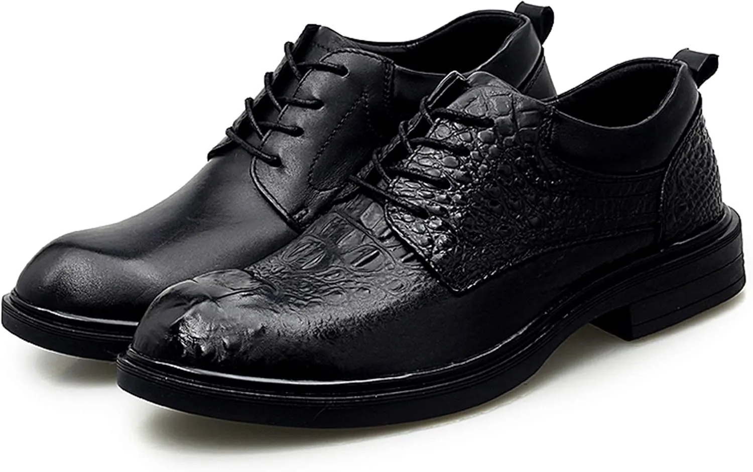 Single Season Formal Shoes for Men Lace Up Crocodile Embossed Round Toe Derby Shoes Leather Anti-Slip Slip Resistant Rubber Sole Non Slip Low Top Wedding Very Popular Among Young People