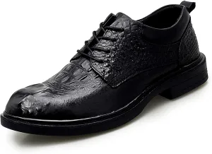 Single Season Formal Shoes for Men Lace Up Crocodile Embossed Round Toe Derby Shoes Leather Anti-Slip Slip Resistant Rubber Sole Non Slip Low Top Wedding Very Popular Among Young People