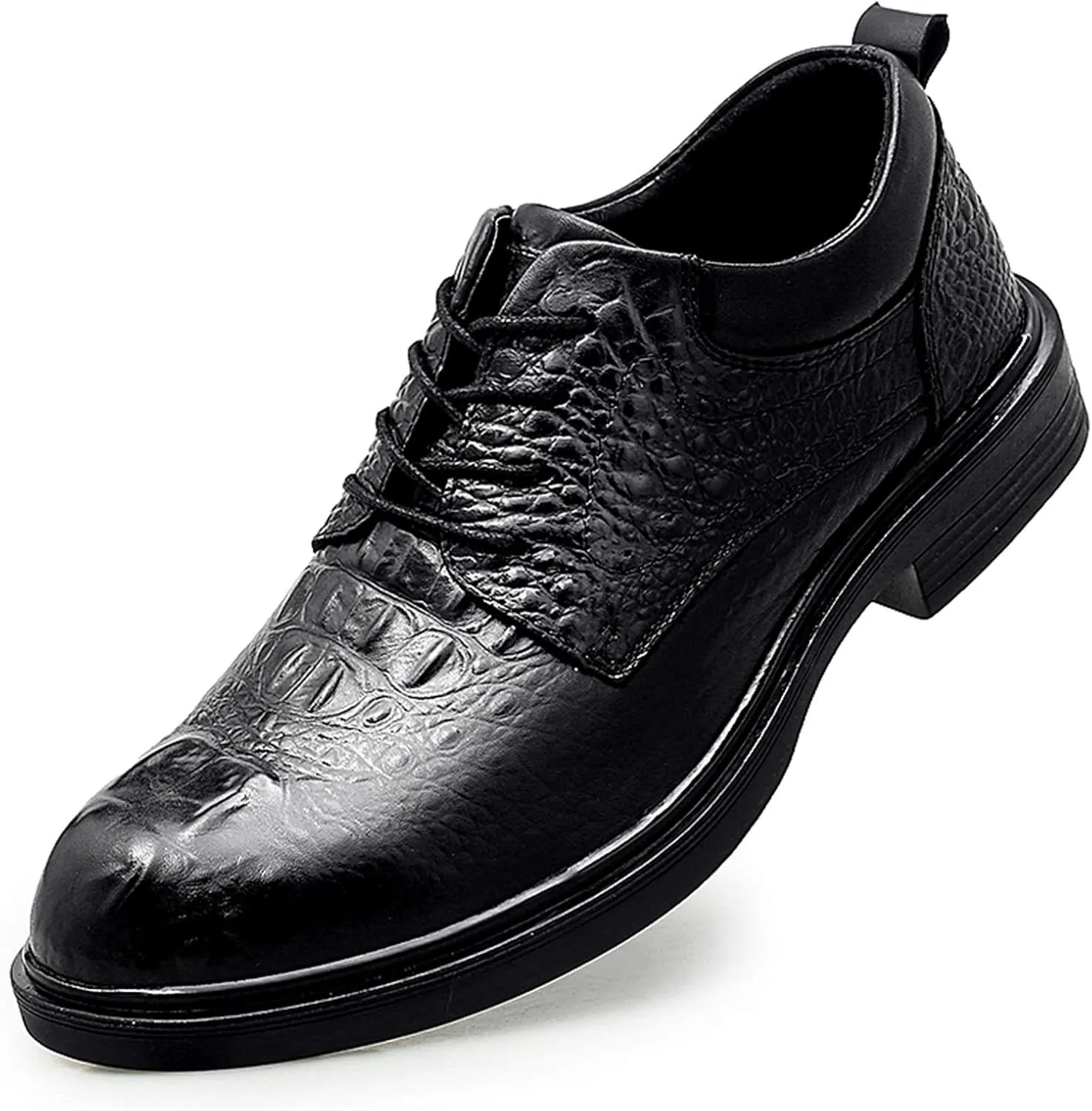 Single Season Formal Shoes for Men Lace Up Crocodile Embossed Round Toe Derby Shoes Leather Anti-Slip Slip Resistant Rubber Sole Non Slip Low Top Wedding Very Popular Among Young People