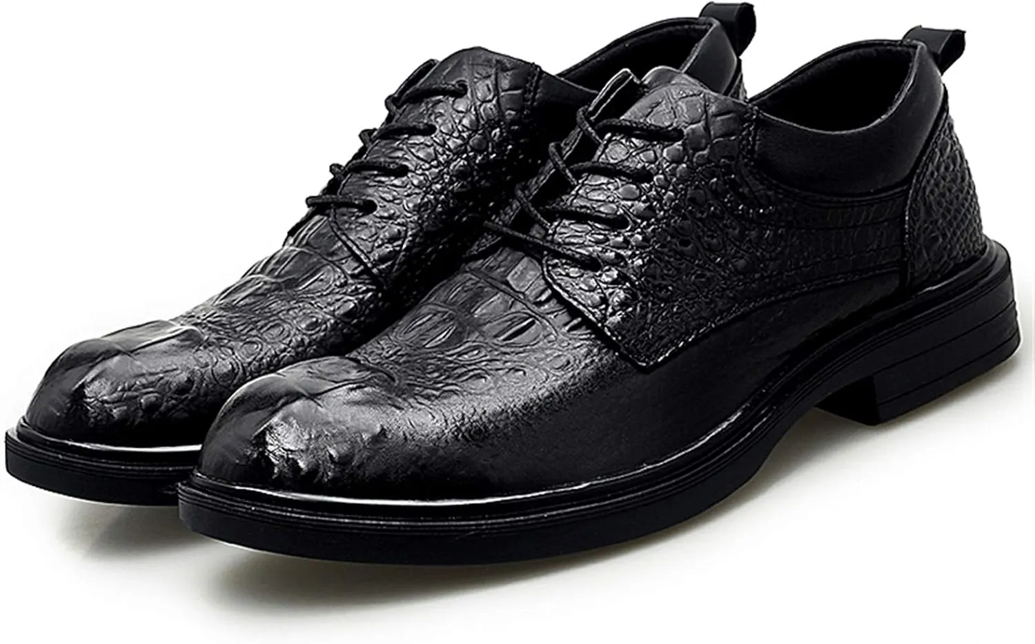 Single Season Formal Shoes for Men Lace Up Crocodile Embossed Round Toe Derby Shoes Leather Anti-Slip Slip Resistant Rubber Sole Non Slip Low Top Wedding Very Popular Among Young People