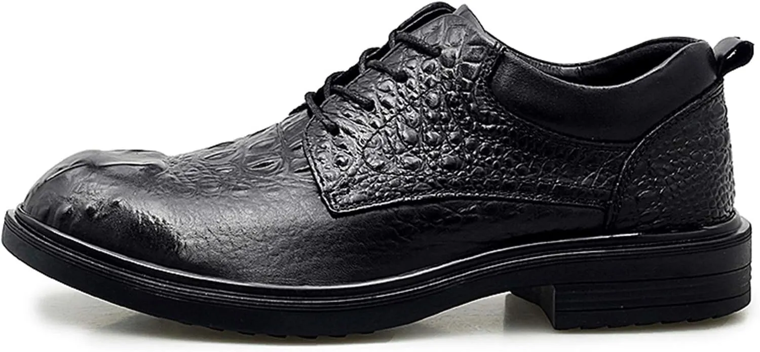 Single Season Formal Shoes for Men Lace Up Crocodile Embossed Round Toe Derby Shoes Leather Anti-Slip Slip Resistant Rubber Sole Non Slip Low Top Wedding Very Popular Among Young People