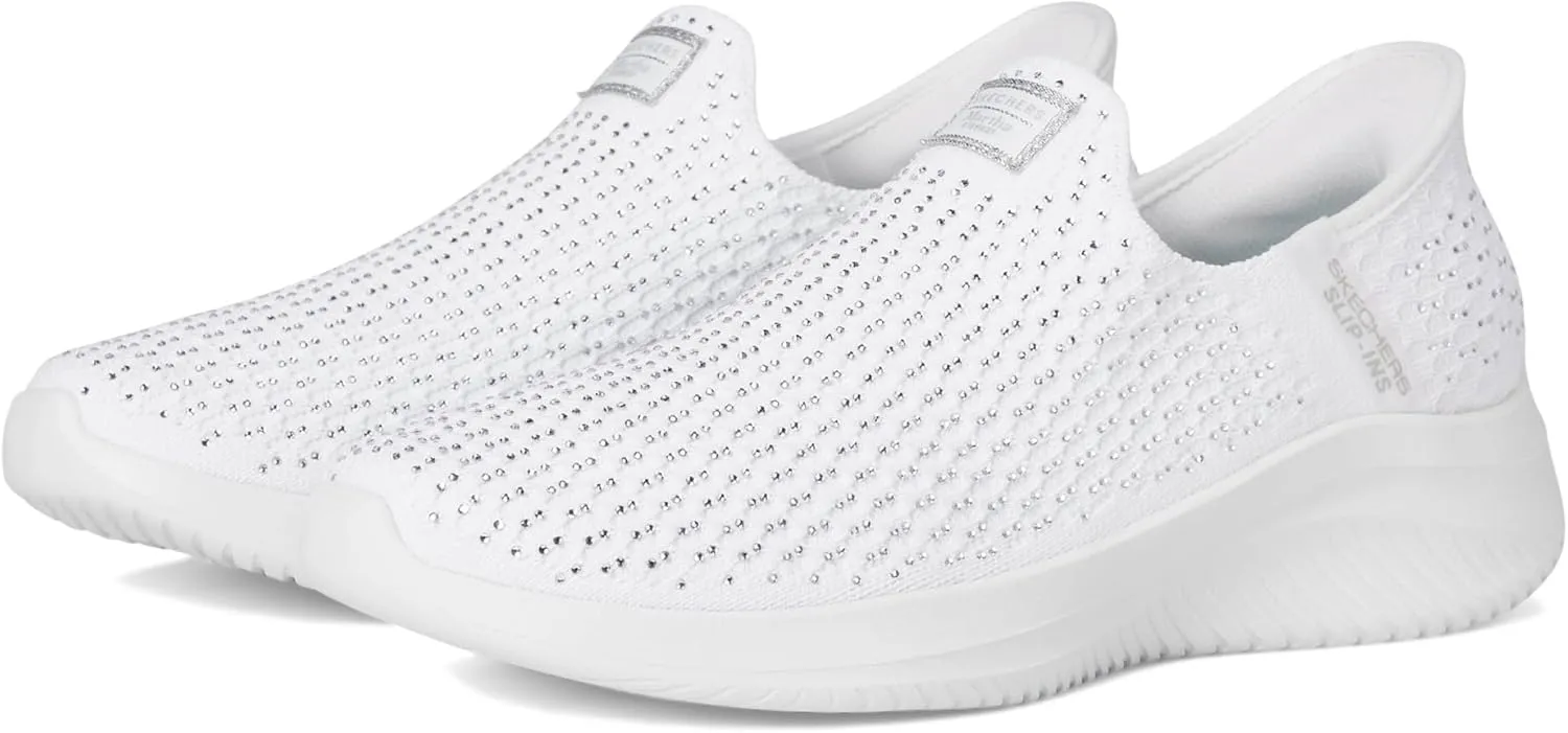 Skechers Sport Women's Women's Martha STEWAR Ultra Flex 3.0-Dazzling Hands Free Slip-INS Sneaker, White/Silver=WSL, 5