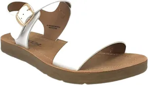 Soda KIDS/CHILDREN/GIRLS Casual Open Toe Single Band Fashion Slide Flat Sandal with Adjustable Ankle Strap PLENTY-11S White Pu 4