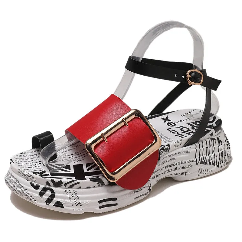 Sole Print Buckle Sandal