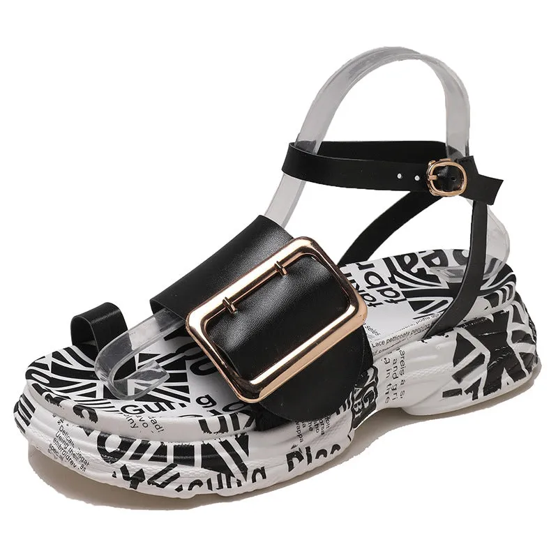 Sole Print Buckle Sandal