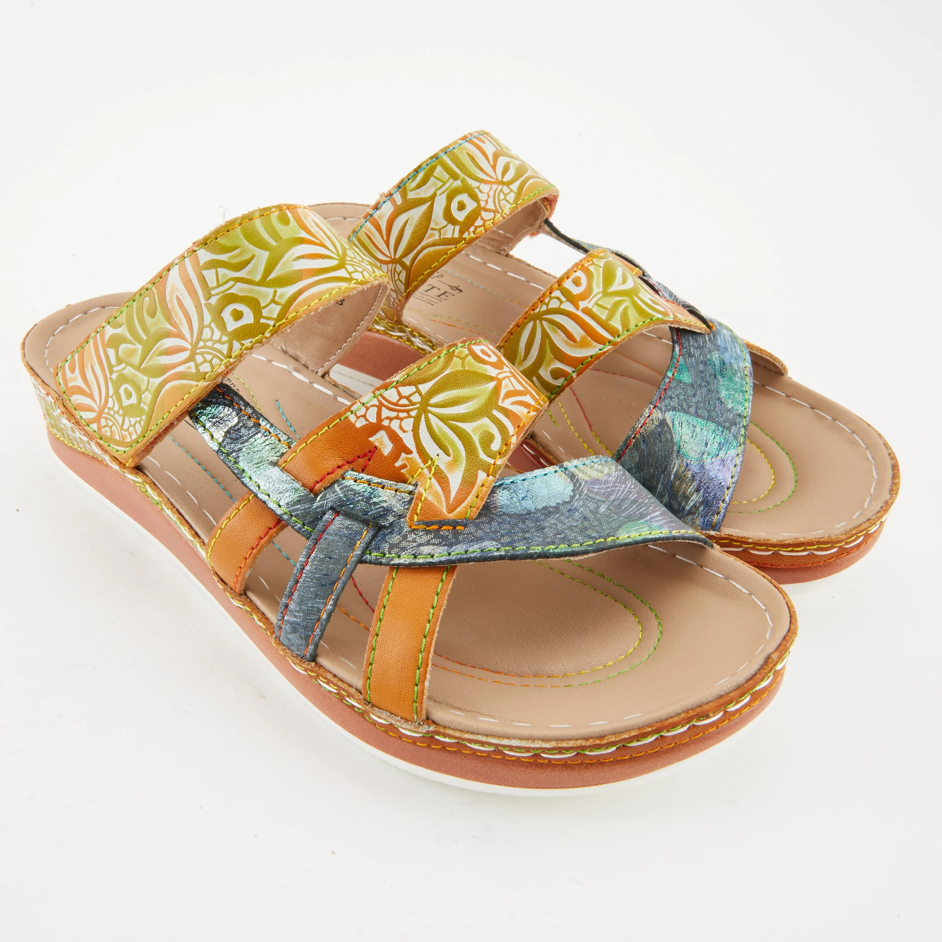 Spring Step Shoes  L'Artiste Caiman Slide Sandal Women’s Hand Painted Leather