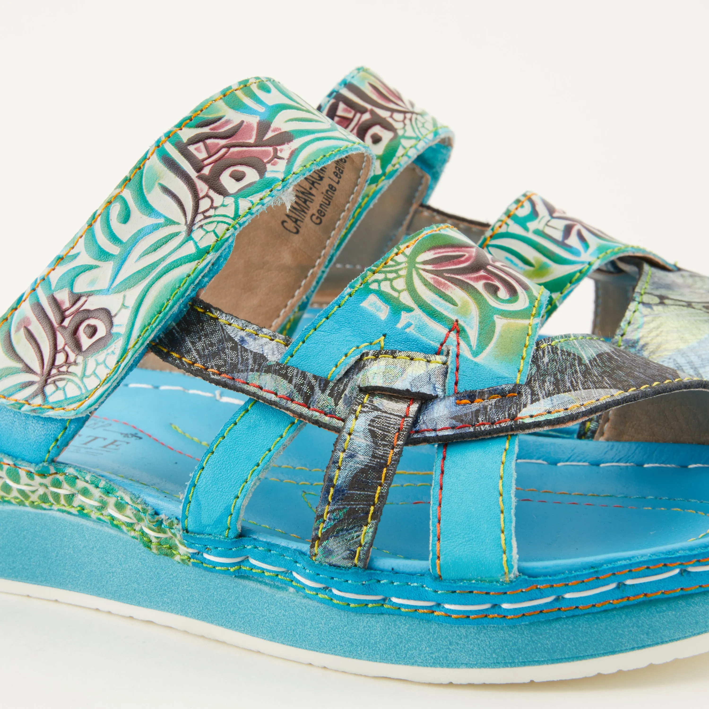 Spring Step Shoes  L'Artiste Caiman Slide Sandal Women’s Hand Painted Leather