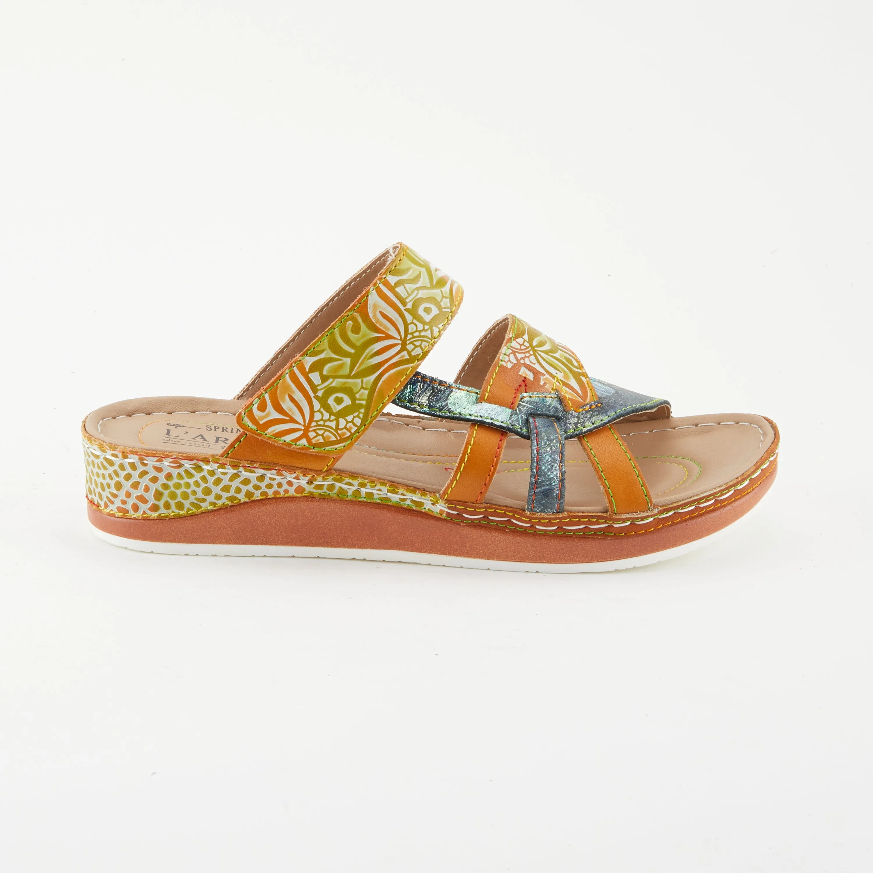 Spring Step Shoes  L'Artiste Caiman Slide Sandal Women’s Hand Painted Leather