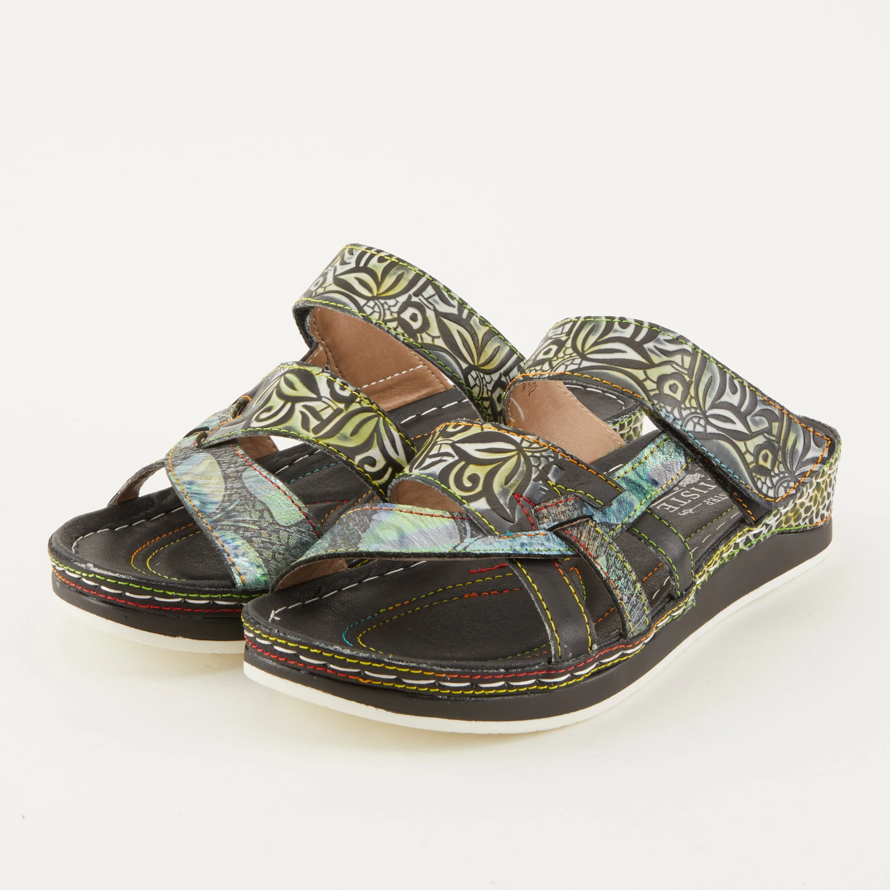Spring Step Shoes  L'Artiste Caiman Slide Sandal Women’s Hand Painted Leather