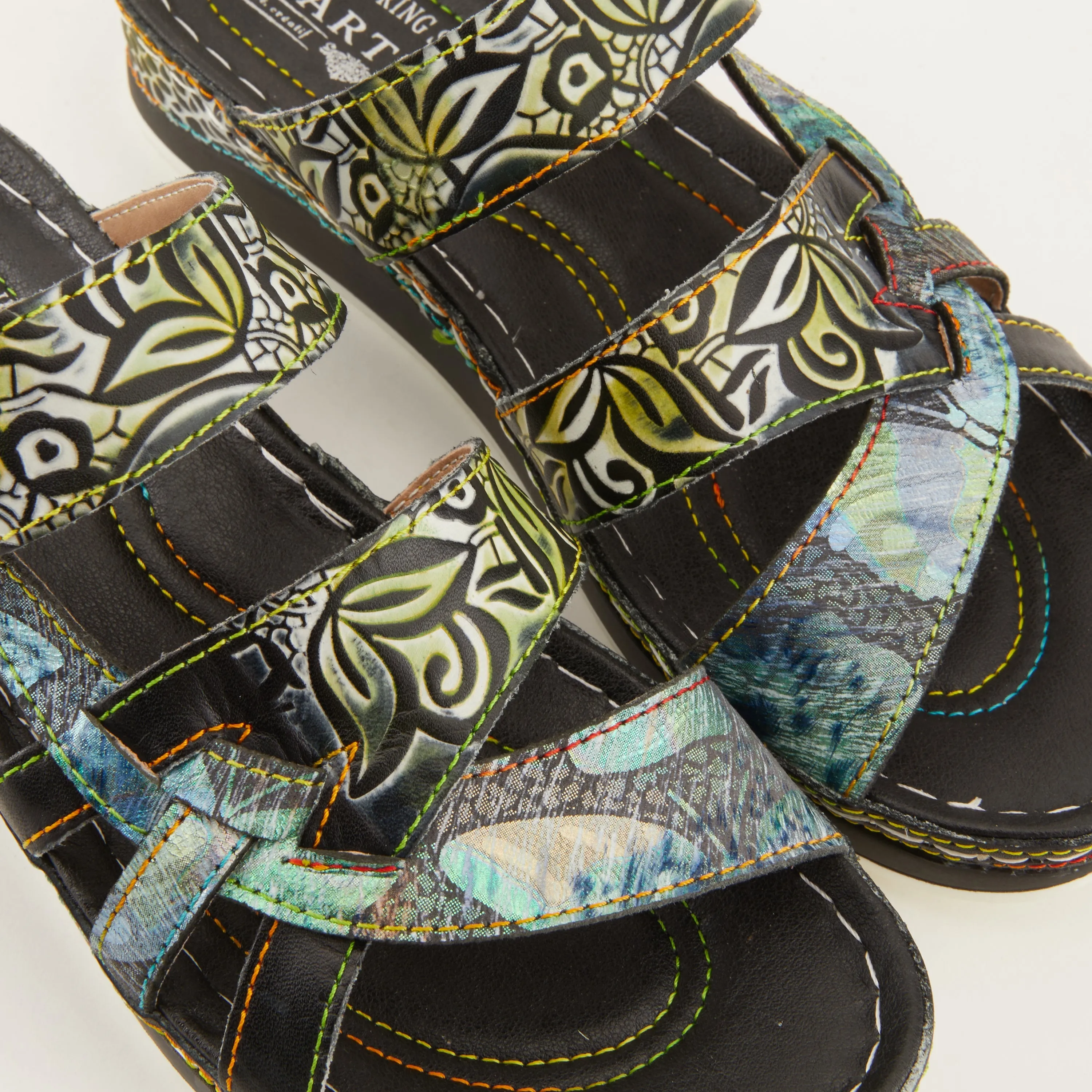 Spring Step Shoes  L'Artiste Caiman Slide Sandal Women’s Hand Painted Leather