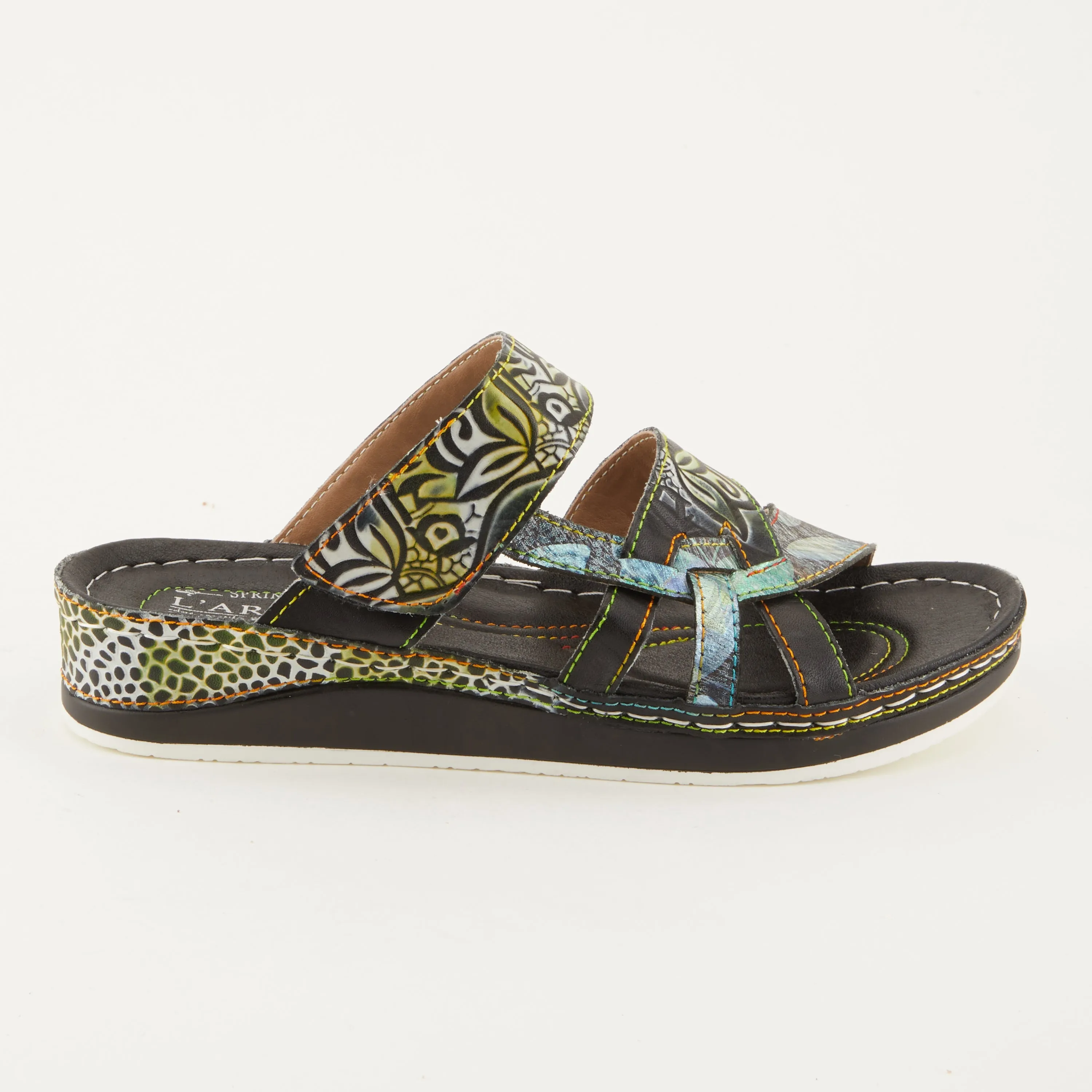 Spring Step Shoes  L'Artiste Caiman Slide Sandal Women’s Hand Painted Leather