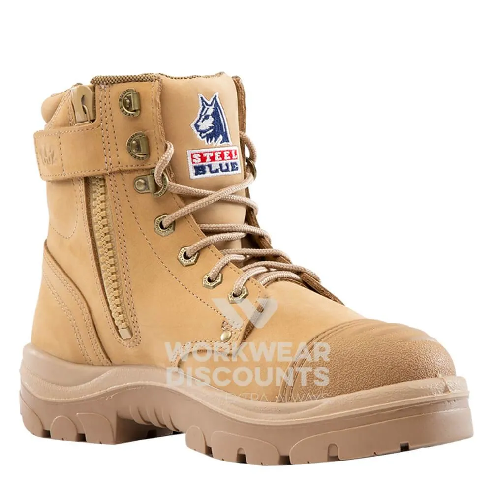 Steel Blue Argyle Scuff Cap Zip Lace Safety Boots Sand
