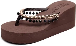 VOKLIN Women's Wedge High Heel Flipflops Fashion Fringed Platform Nonslip Summer Beach Tassel Thong Sandals