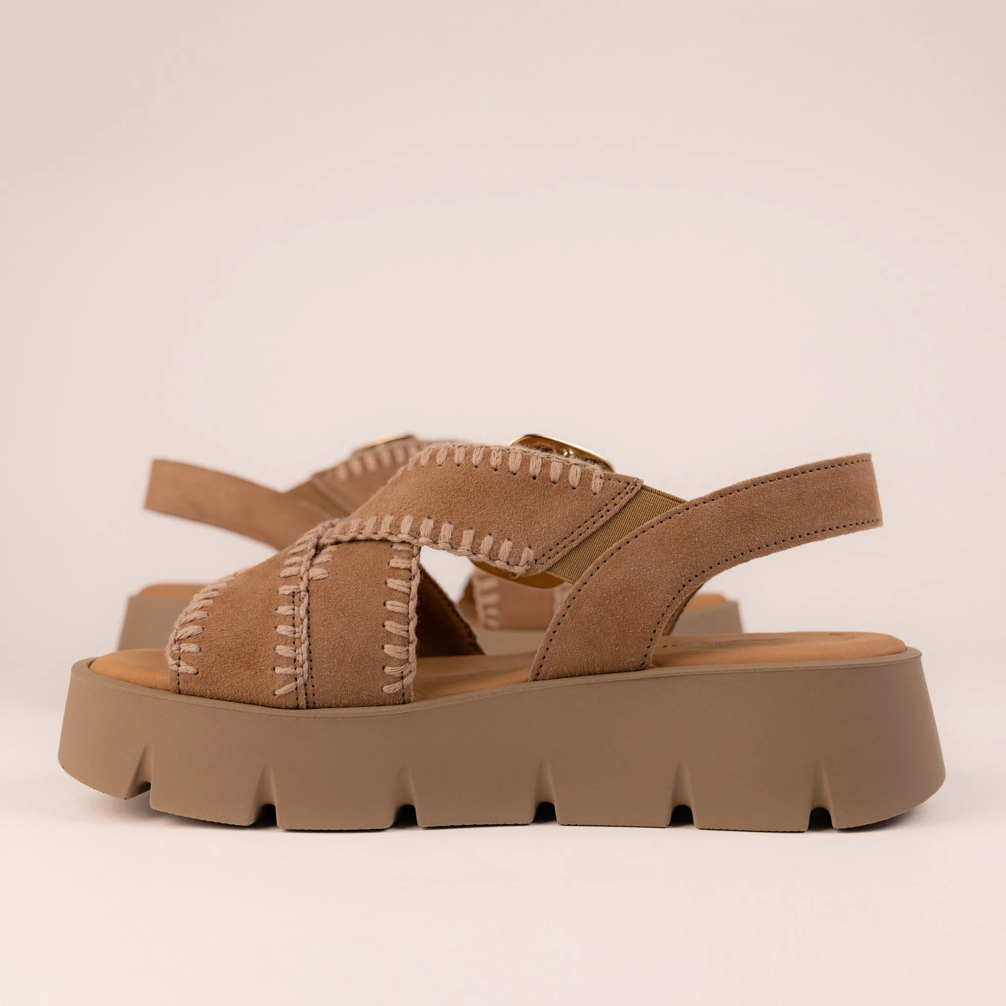 WHIPSTITCH PLATFORM - TAN - LEATHER