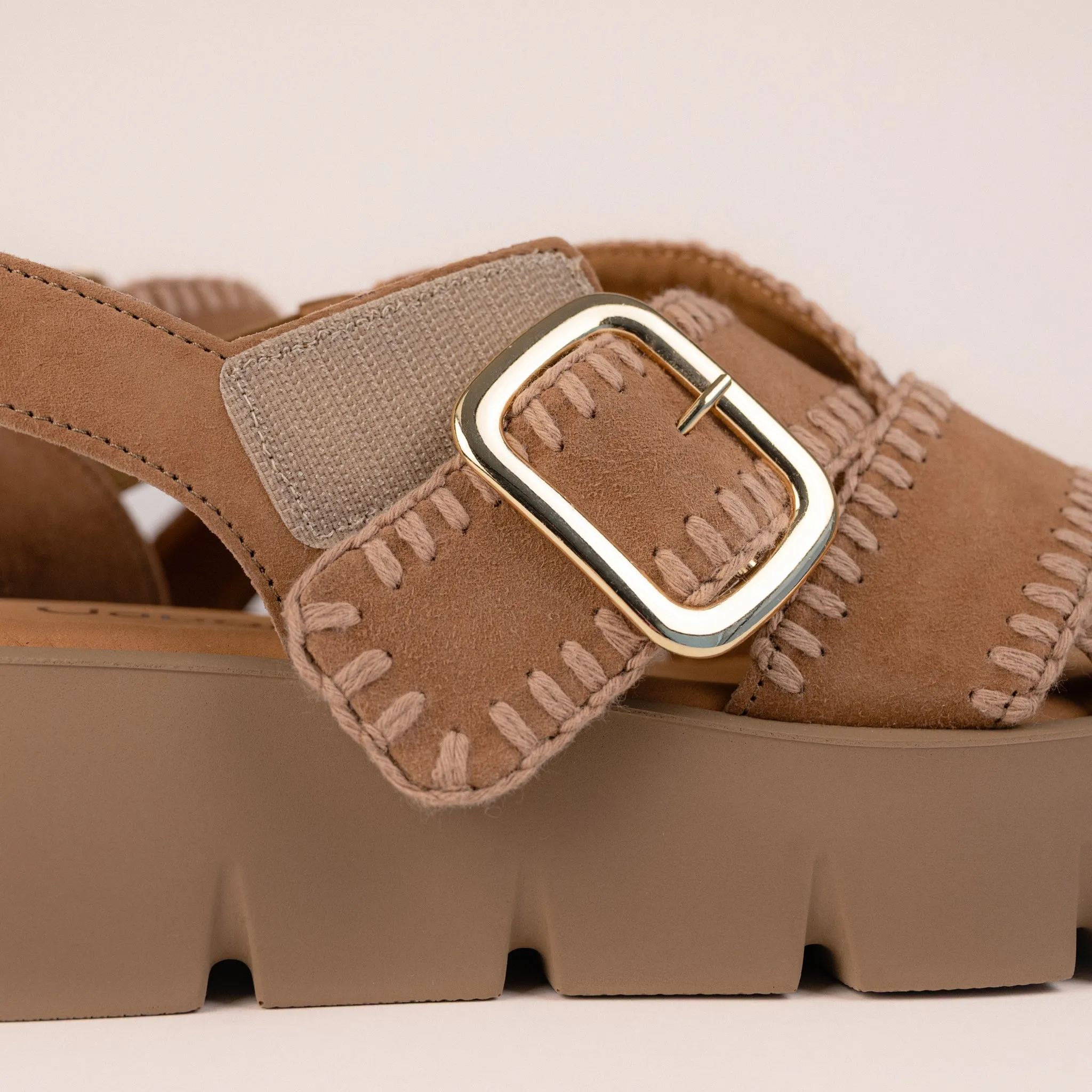 WHIPSTITCH PLATFORM - TAN - LEATHER