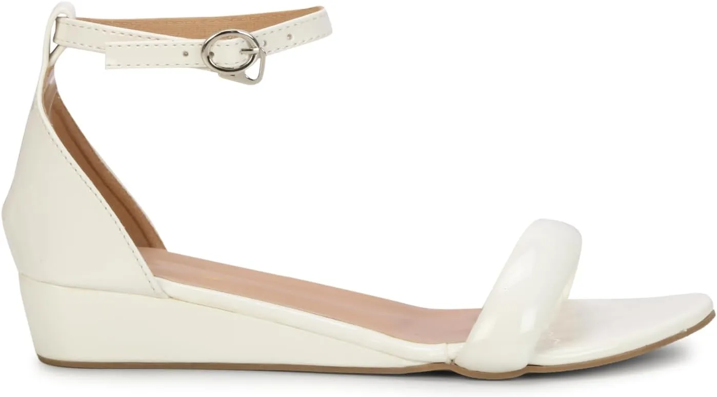 Women's Ankle Strap Low Wedge Heel Sandals | Open Toe Cushion Comfort Dress Sandals for Casual & Party Wear