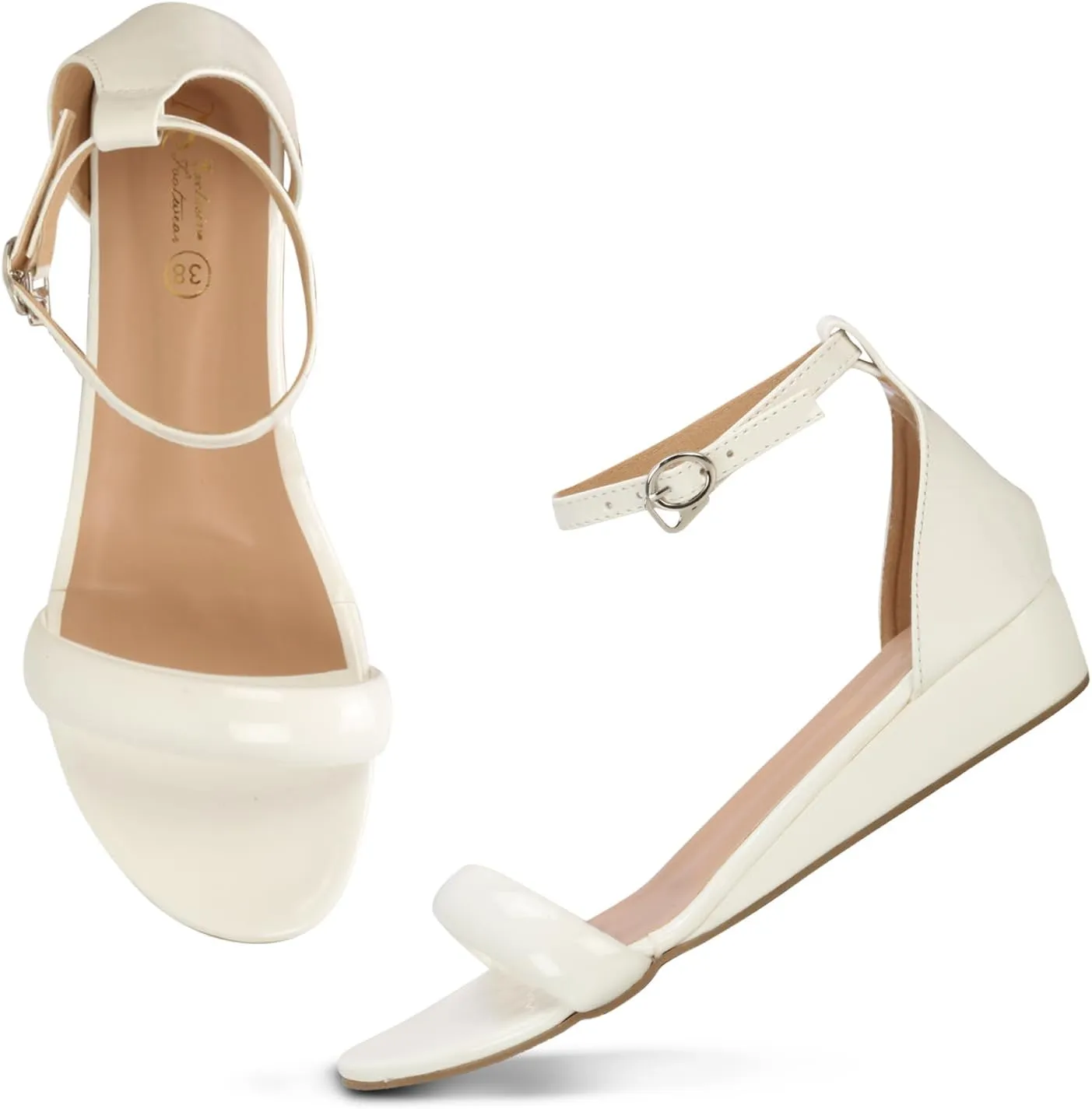 Women's Ankle Strap Low Wedge Heel Sandals | Open Toe Cushion Comfort Dress Sandals for Casual & Party Wear
