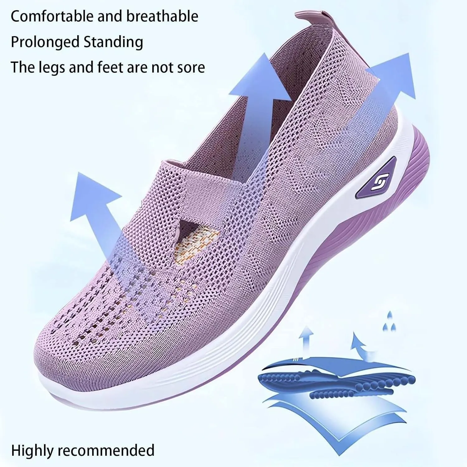Women's Comfortable Breathable Knitted Sneakers,Women's Woven Orthopedic Breathable Soft Shoes,Hands Free Slip in Sneakers Arch Support