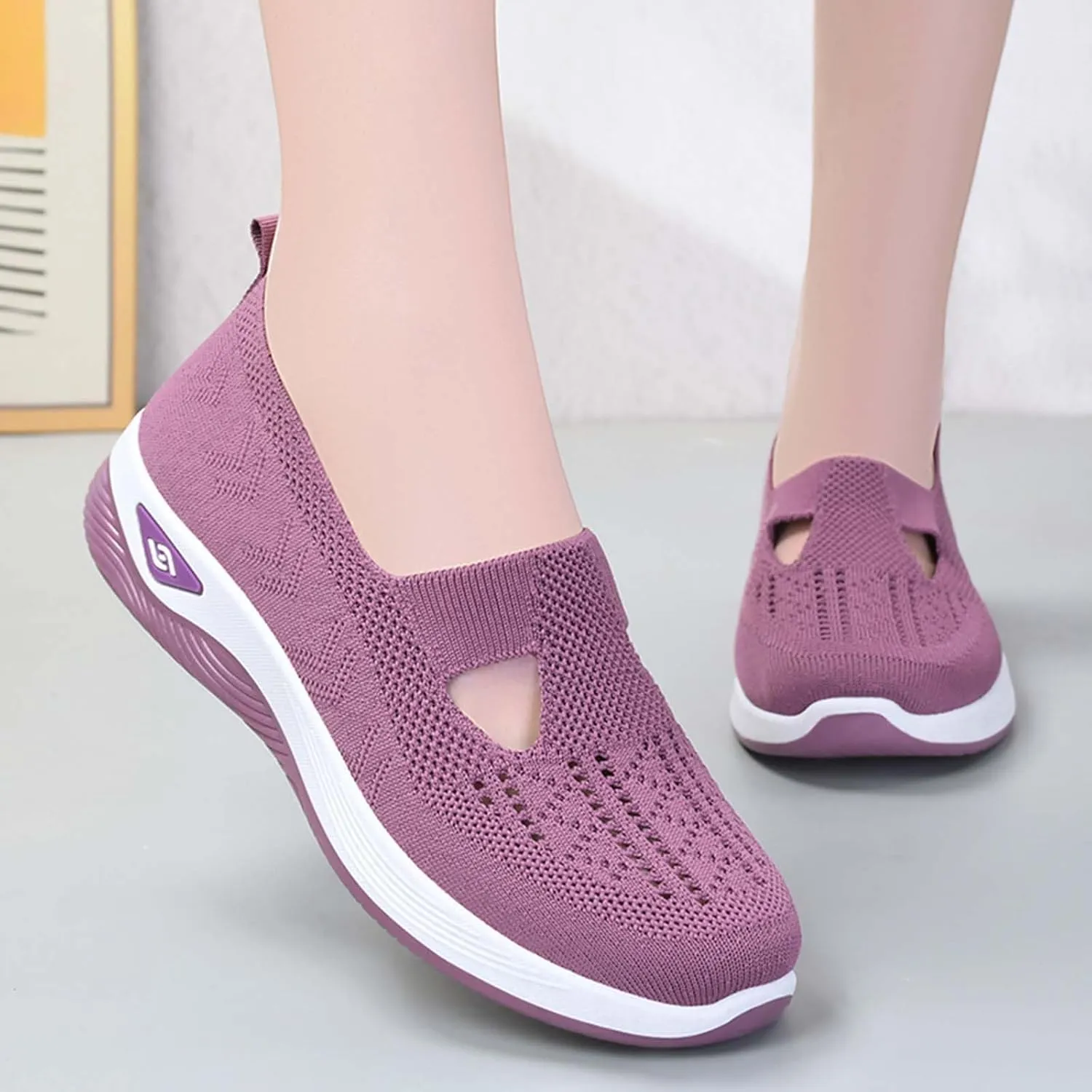 Women's Comfortable Breathable Knitted Sneakers,Women's Woven Orthopedic Breathable Soft Shoes,Hands Free Slip in Sneakers Arch Support