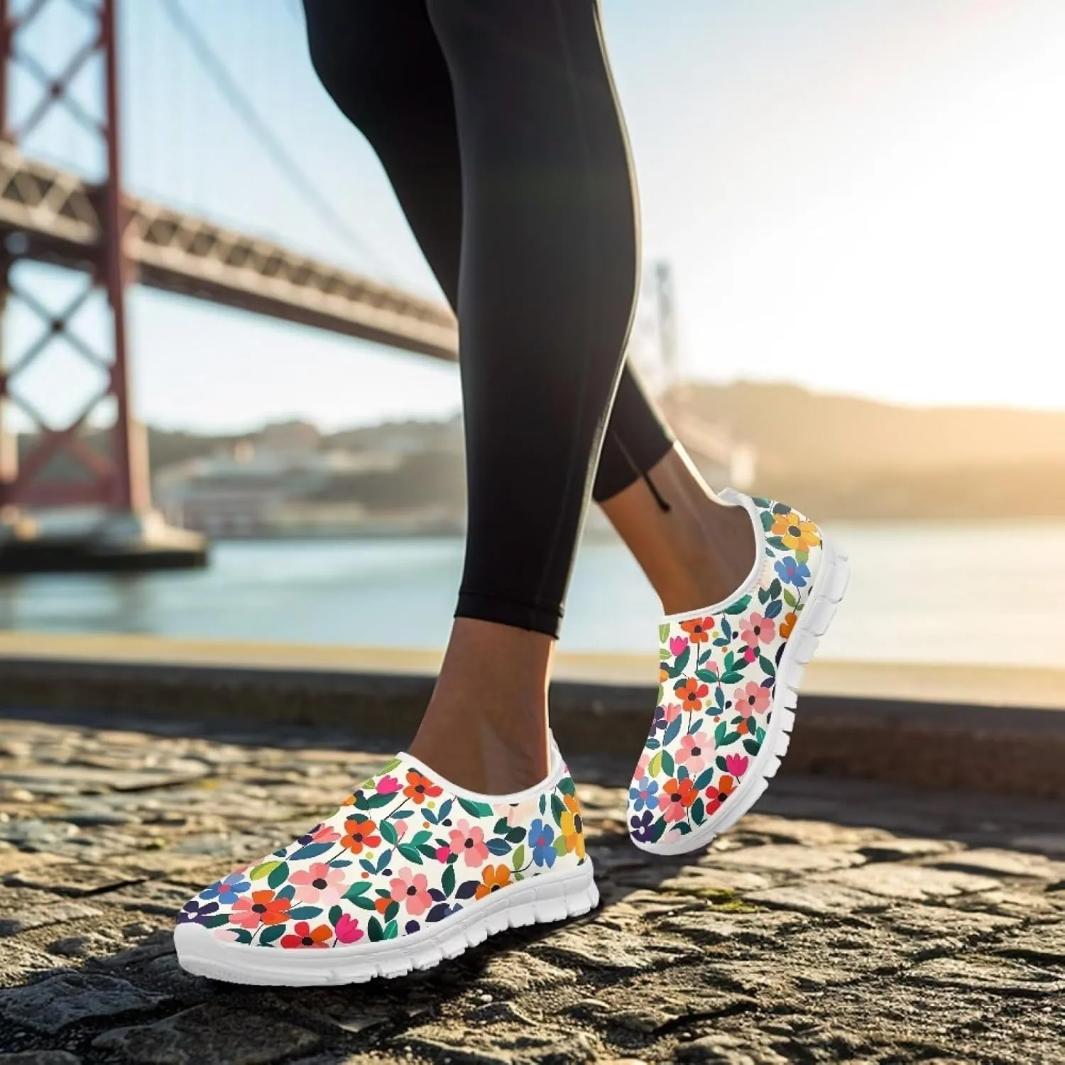 Women's Floral Print Sneaker Casual Low-Top Comfortable Outdoor Shoes Breathable Slip On Anti-Skid Tennis Sneaker for Ladies US 5.5-11.5