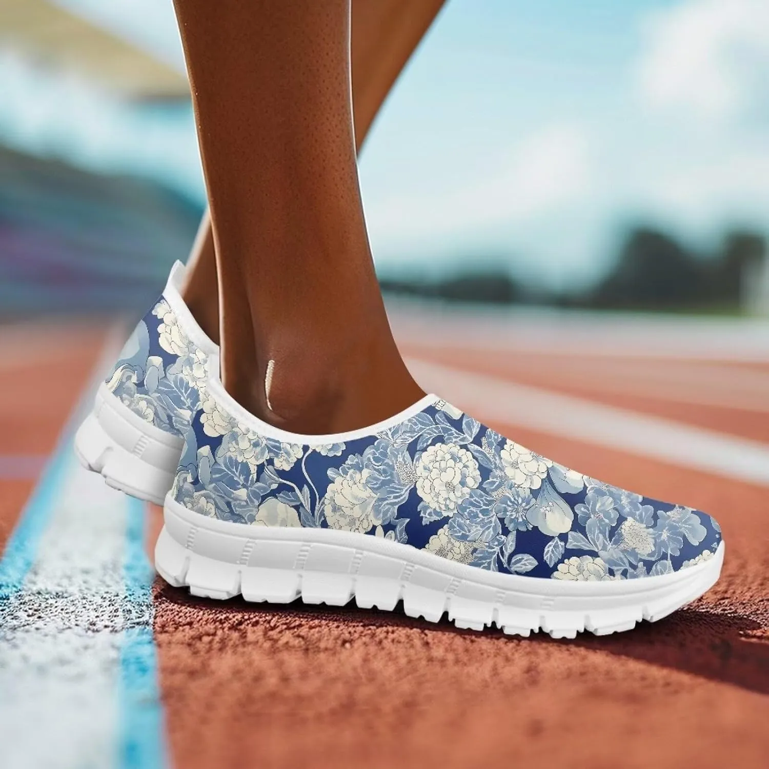 Women's Floral Print Sneaker Casual Low-Top Comfortable Outdoor Shoes Breathable Slip On Anti-Skid Tennis Sneaker for Ladies US 5.5-11.5