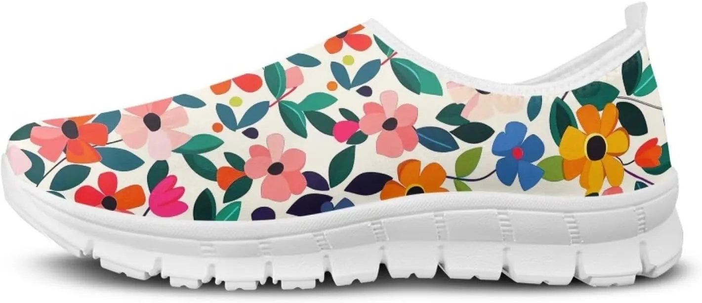 Women's Floral Print Sneaker Casual Low-Top Comfortable Outdoor Shoes Breathable Slip On Anti-Skid Tennis Sneaker for Ladies US 5.5-11.5