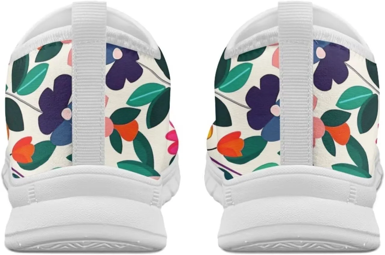 Women's Floral Print Sneaker Casual Low-Top Comfortable Outdoor Shoes Breathable Slip On Anti-Skid Tennis Sneaker for Ladies US 5.5-11.5